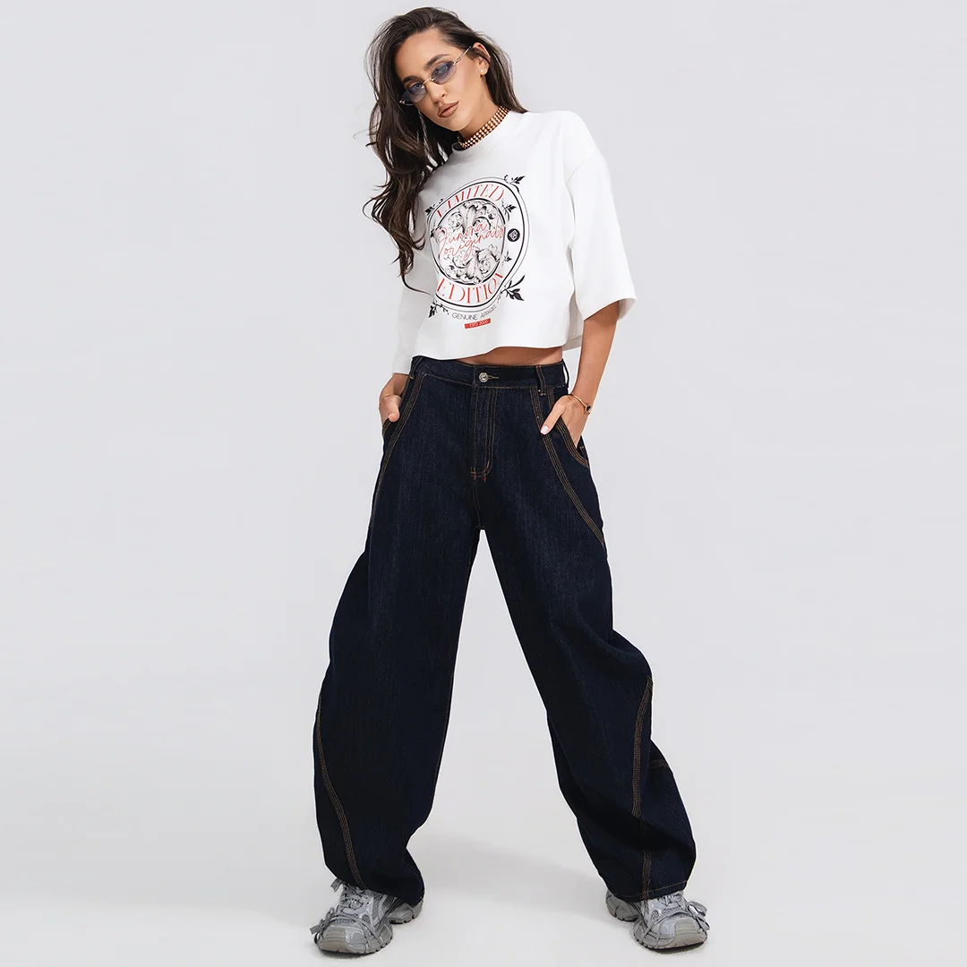 Оувърсайз дънки с контрастни шевове Junona