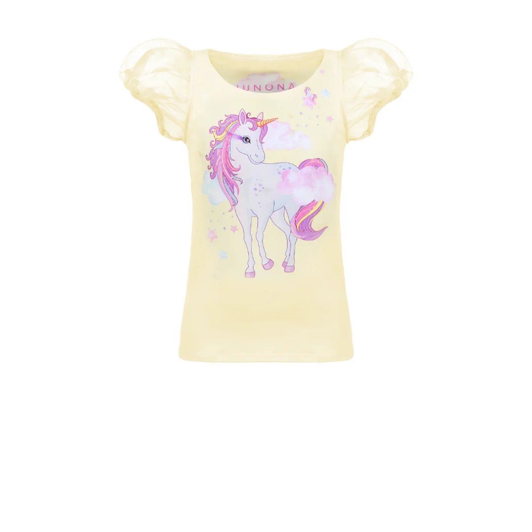 Детска блуза с eднорог с къс прозрачен ръкав