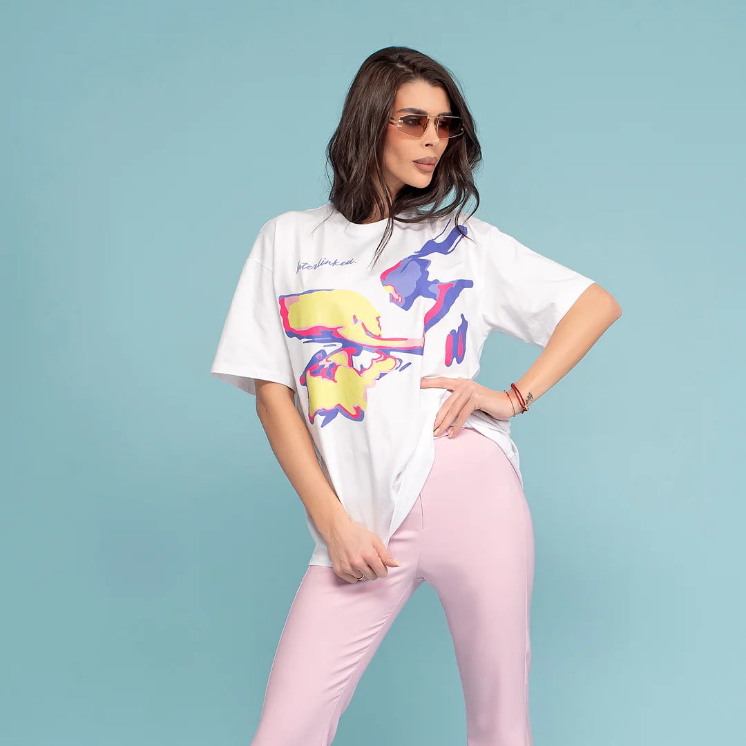 Памучна тениска с контрастен принт